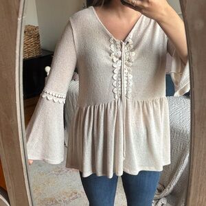 Altar'd State Cream Lace Detail Blouse